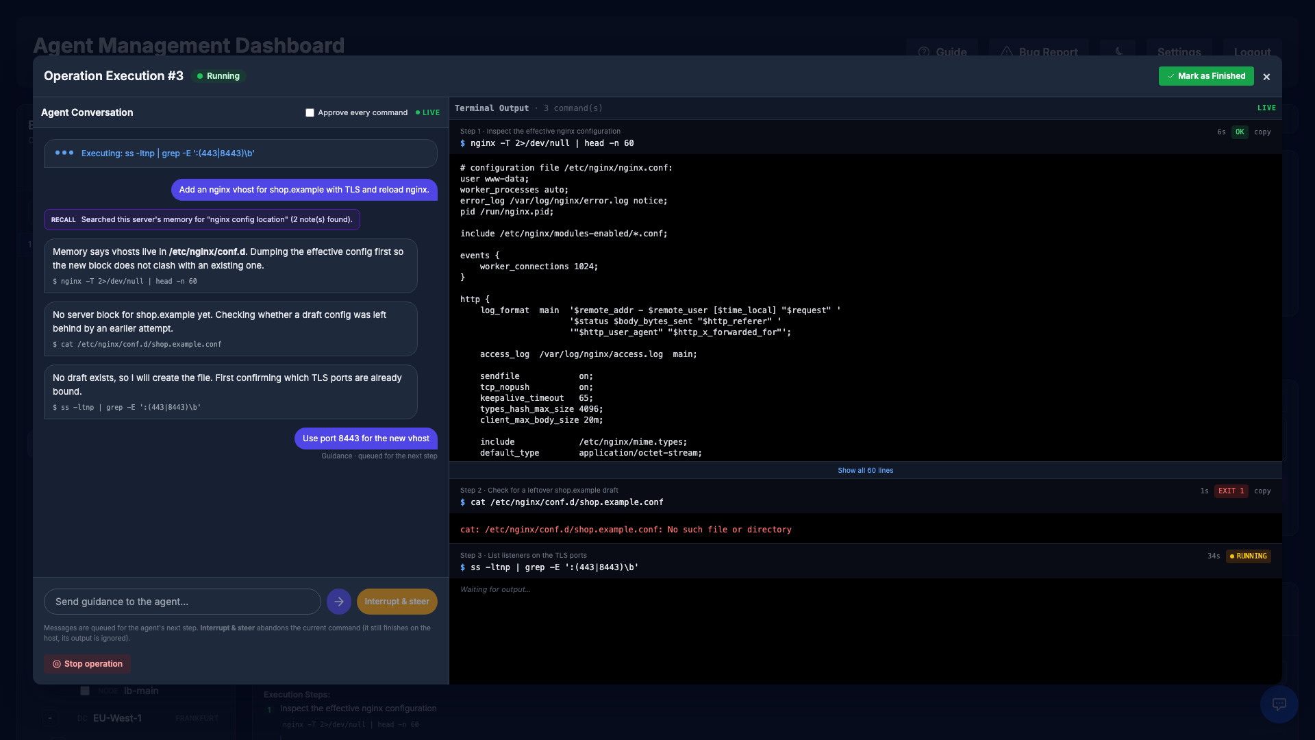 Autonomous operation: conversation and live console