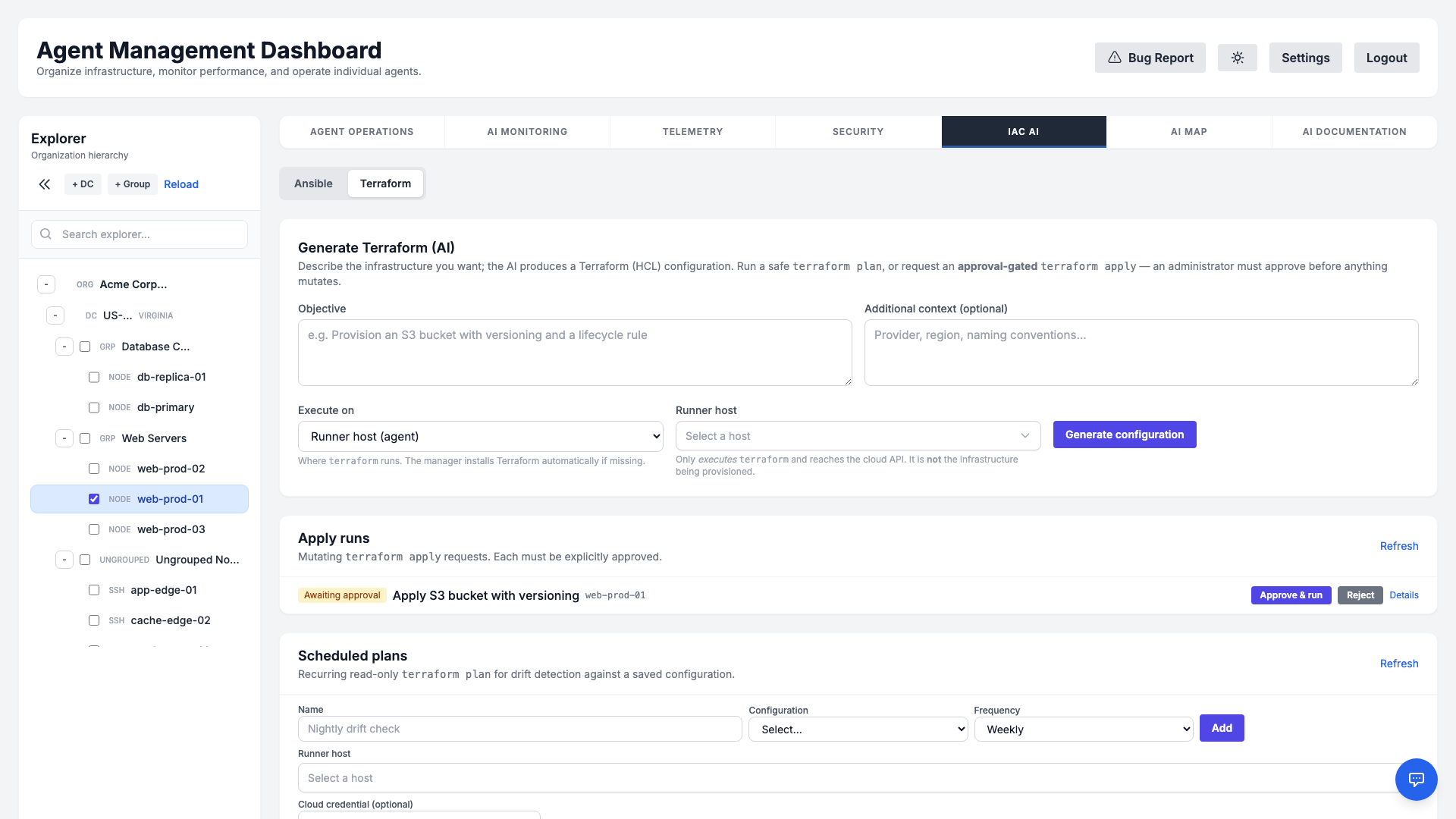 IaC AI Terraform generation, validate, plan and approval-gated apply